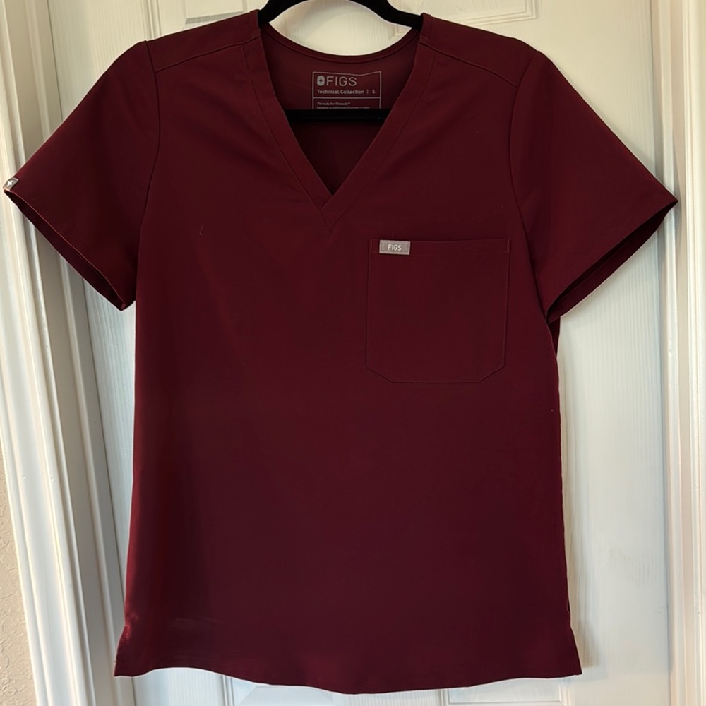 Figs Maroon V-Neck Scrub Top